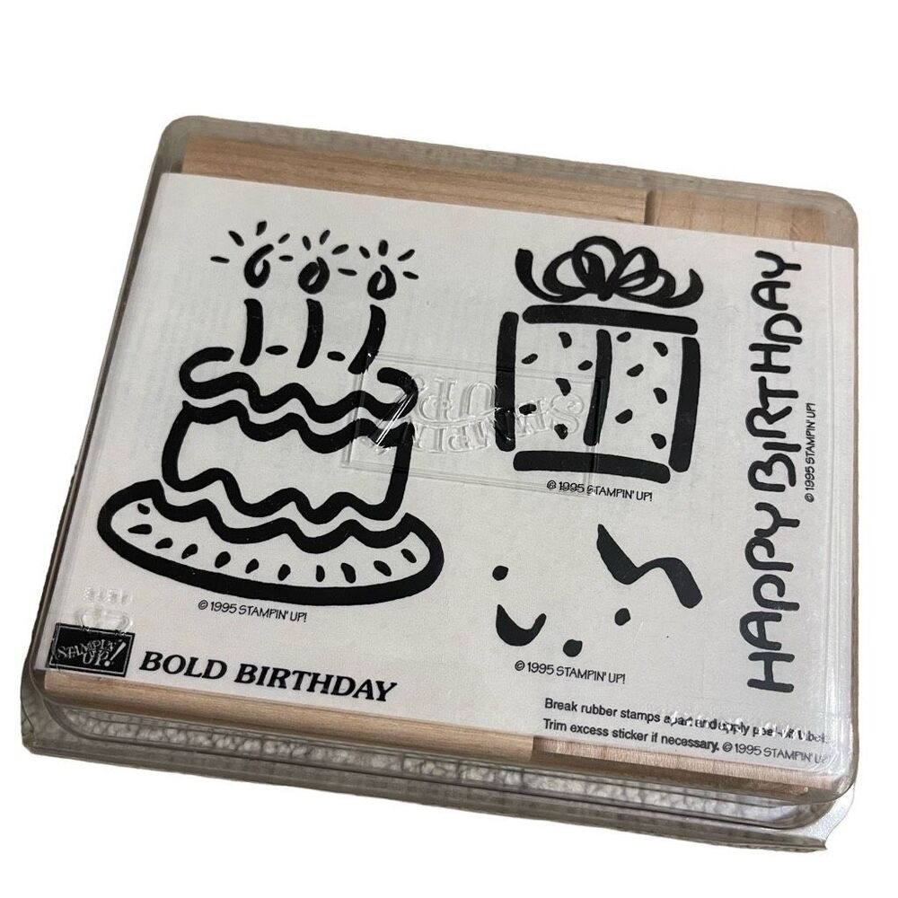 Stampin’ Up 1995 Retired Bold Birthday Rubber Stamp Cake Present Card Making NWT